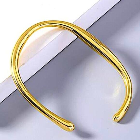 Gold Irregular Bangle Cuff Bracelet, Geometric, Asymmetric - Picture 1 of 15